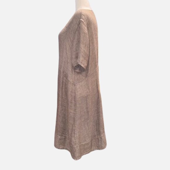FLAX 2G Lagenlook Linen Dress Oversized Tunic Neutral Textured (Size 22 - 24) - Picture 3 of 10
